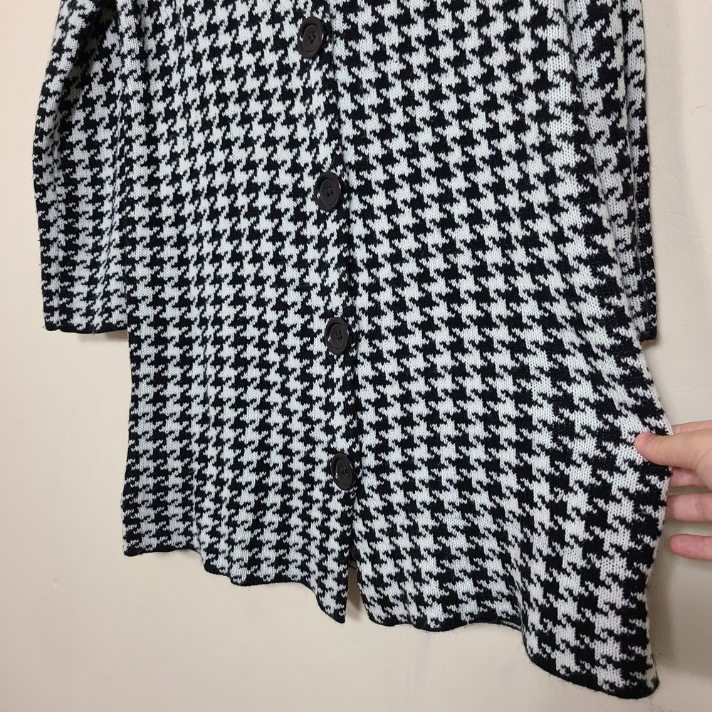 Houndstooth Knit Button Front L Coatigan Black White Classy Lux Preppy Academia - Picture 3 of 8